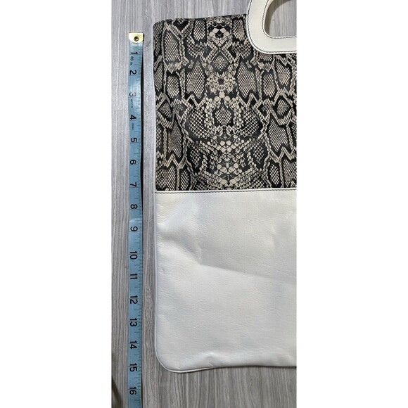 Michael Rome Designs Leather Hand Bag Women's White Snakeskin Print Large Clutch - Picture 15 of 16